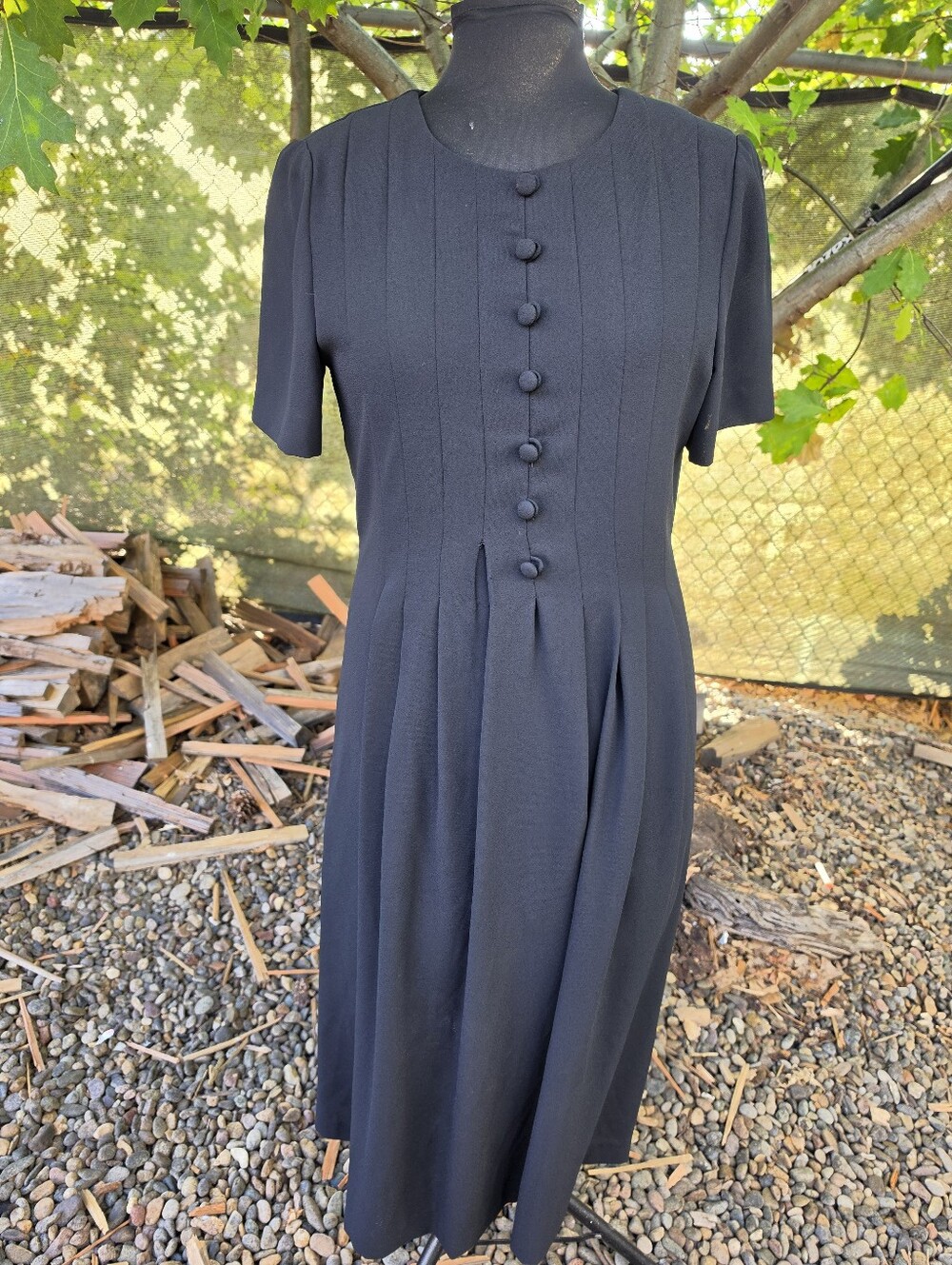 Vtg 80s Black Midi Dress Dark Academia Gothic Minimalism Whimsigoth Modest Vampy